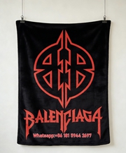 Balenciaga Red Gothic BB Logo Print Flannel Sofa Throw Blanket Luxury Brand Cover BA044